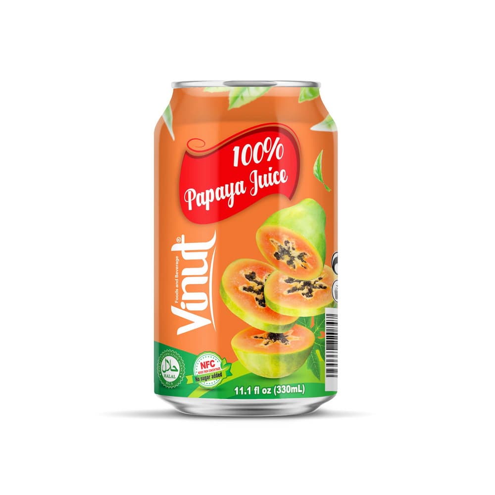 Vinut 100% Papaya Juice, NFC, No sugar added, Can, 11.1 fl oz 330 mL