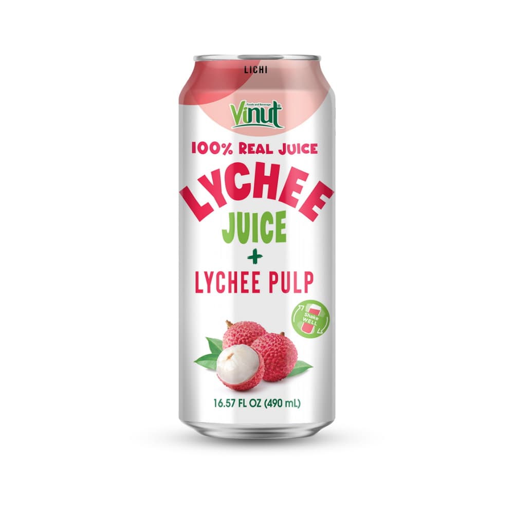 VINUT 100 % Litschisaft mit Fruchtfleisch, 490 mL