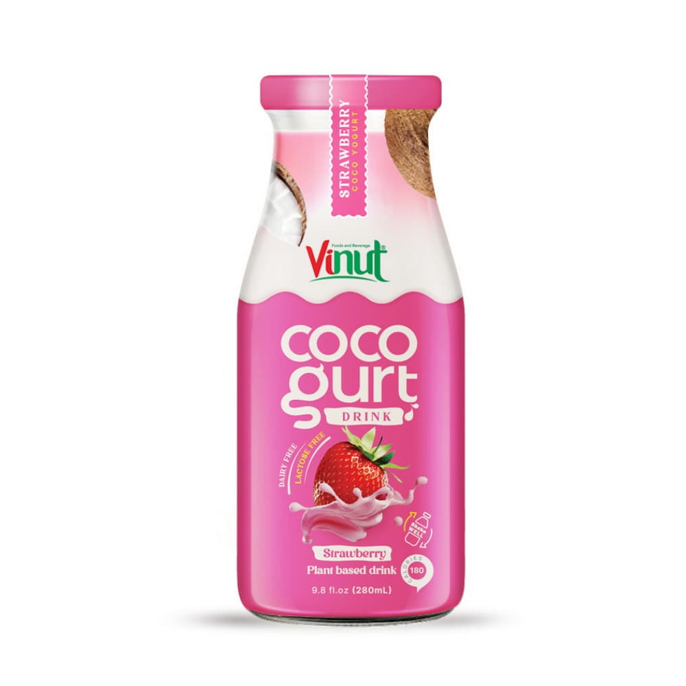 VINUT Cocogurt Drink Erdbeere, Pflanzlicher Drink, 9,8 fl oz 280 mL Glasflasche