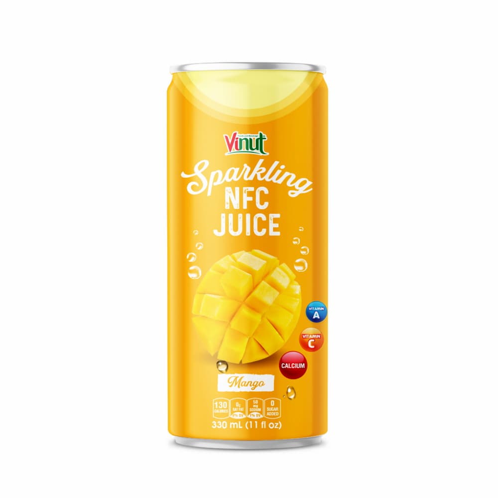 VINUT Prickelnder Mangosaft (NFC), ohne Zuckerzusatz, 330 mL Slim-Dose