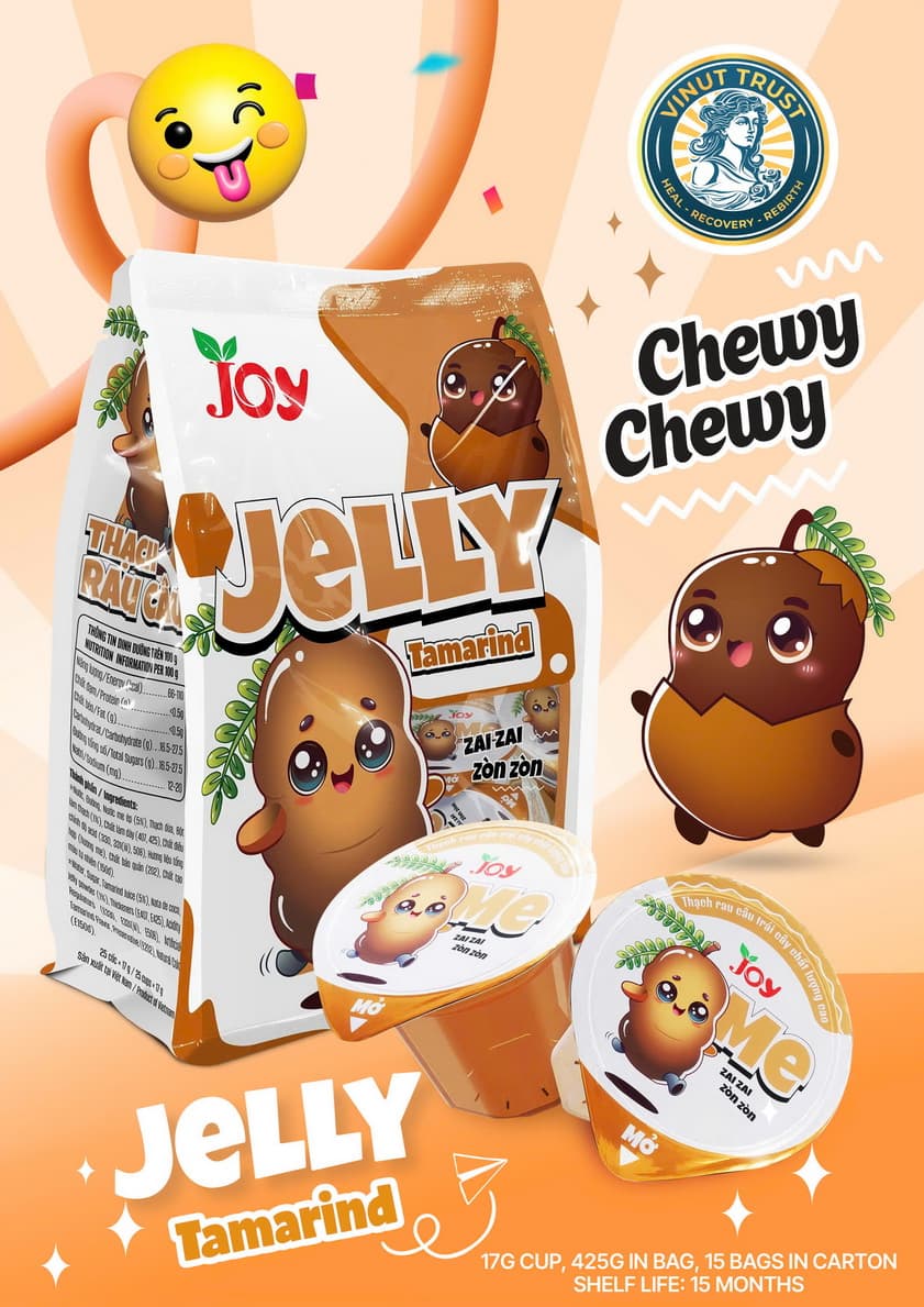 Vinut Trust Tamarind Jelly, Chewy Chewy, Zai Zai Zon Zòn, Bag (Contains 17g Cups), (425g)